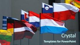  Presentation with states - Beautiful PPT layouts featuring waving flags of european states backdrop and a ocean colored foreground