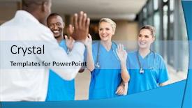  Presentation with goodbye - Amazing PPT theme having waving goodbye to friendly medical backdrop and a light blue colored foreground