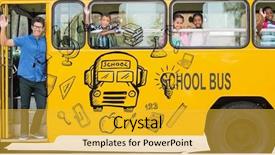  Presentation with school bus - Presentation design with waving hands in school bus background and a yellow colored foreground