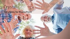 Presentation with seniors - Theme with synergy - waving hands of seniors background and a coral colored foreground