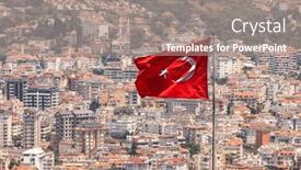  Presentation with waving flag black - PPT theme enhanced with waving-turkish-flag background and a gray colored foreground