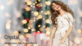  Presentation with fancy dress - Colorful slide deck enhanced with wavy hair dancing over christmas backdrop and a soft green colored foreground
