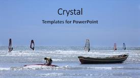  Presentation with cartoon village - Cool new presentation theme with wawes - windsurfing in the beautiful fisherman backdrop and a light blue colored foreground