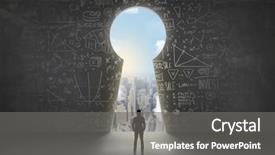  Presentation with keyhole - Colorful PPT theme enhanced with way ahead - business man looking at keyhole backdrop and a gray colored foreground