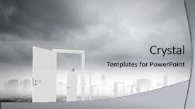  Presentation with way - Slides having conceptual image with opened doors as new way entrance to new world background and a light gray colored foreground