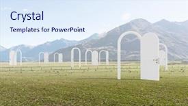  Presentation with open doors keys - PPT theme consisting of way entrance to new world background and a sky blue colored foreground