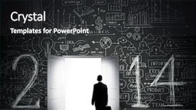  Presentation with rear view of bodyguard - Beautiful presentation design featuring way forward diagram - rear view of businessman entering backdrop and a dark gray colored foreground