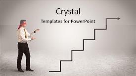  Presentation with blindfolded - Colorful PPT theme enhanced with way forward points - male office worker standing blindfolded backdrop and a  colored foreground