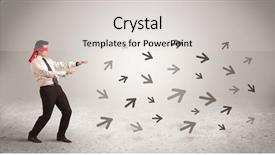  Presentation with blindfolded - Presentation design having way forward points - male office worker standing blindfolded background and a light gray colored foreground