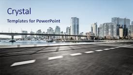  Presentation with empty - Slides having way go - empty road go through downtown background and a sky blue colored foreground