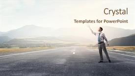  Presentation with open book spiral - Slide deck with way library - young businessman standing with opened background and a  colored foreground