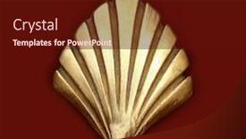  Presentation with shell - Theme having way of saint james symbol shell golden metal isolated photo illustration background and a wine colored foreground