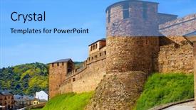  Presentation with saint - PPT theme enhanced with way of saint james by ponferrada castle el bierzo of leon background and a light blue colored foreground