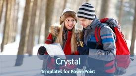  Presentation with pole - Colorful slide set enhanced with way pole - young couple of hikers orienting backdrop and a ocean colored foreground