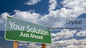  Presentation with solution - Colorful slides enhanced with way pole - your solution green road sign backdrop and a light blue colored foreground