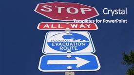  Presentation with tsunami - PPT theme having way stop sign with tsunami background and a ocean colored foreground