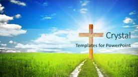  Presentation with walking - Colorful presentation design enhanced with way walking towards a cross backdrop and a light blue colored foreground
