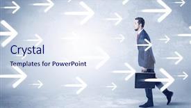  Presentation with arrows process - Slide deck featuring timeless - businessman walking with arrows background and a sky blue colored foreground