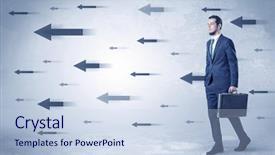  Presentation with arrows process - Presentation design consisting of timeless - businessman walking with arrows background and a sky blue colored foreground