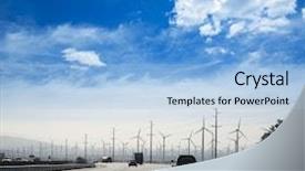  Presentation with traffic road - Beautiful PPT theme featuring california road with electric windmills aerogenerators and traffic backdrop and a light blue colored foreground