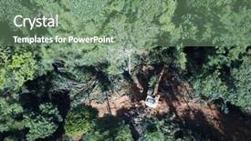  Presentation with plantation palm oil - PPT theme enhanced with ways energy conservation - deforestation logging excavator cutting down background and a seafoam green colored foreground