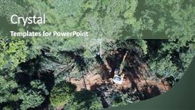  Presentation with oil palm plantation - Slide deck featuring ways energy conservation - deforestation logging excavator cutting down background and a seafoam green colored foreground