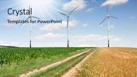  Presentation with energy conservation - Slides featuring ways energy conservation - field way with wind turbines background and a  colored foreground