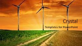  Presentation with wind turbines - Presentation having ways energy conservation - field way with wind turbines background and a gold colored foreground