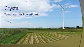  Presentation with canals farm land - Cool new PPT theme with ways energy conservation - wind farm and field backdrop and a sky blue colored foreground