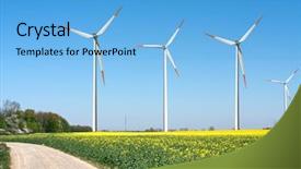  Presentation with wind power plant - Amazing PPT theme having ways energy conservation - wind power generators backdrop and a light blue colored foreground
