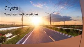  Presentation with offshore wind turbine installation - Cool new presentation design with ways energy conservation - wind turbines on landscape along backdrop and a light blue colored foreground