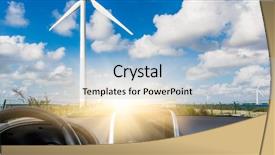  Presentation with wind turbines - Amazing slides having ways energy conservation - wind turbines on landscape along backdrop and a light blue colored foreground