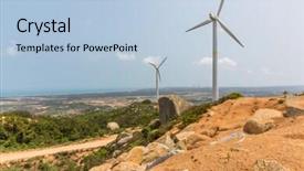  Presentation with energy conservation - PPT layouts with ways energy conservation - wind turbines on landscape along background and a light blue colored foreground