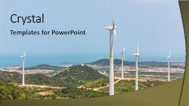  Presentation with offshore wind turbine installation - PPT layouts enhanced with ways energy conservation - wind turbines on landscape along background and a light blue colored foreground