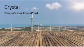  Presentation with wind turbines - Audience pleasing slide set consisting of ways energy conservation - wind turbines on landscape along backdrop and a light blue colored foreground