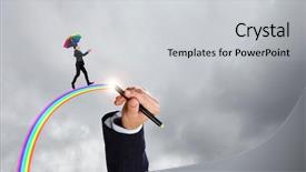  Presentation with sky rainbow - Audience pleasing theme consisting of ways lucky - businessman with umbrella walking backdrop and a light gray colored foreground