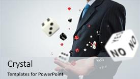  Presentation with gambling - Cool new presentation design with ways lucky - close up of businessman throwing backdrop and a light gray colored foreground