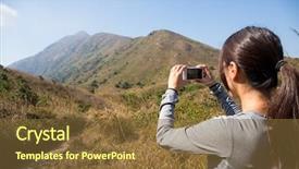  Presentation with digital - Slide deck enhanced with ways paths picture - back view of woman use background and a tawny brown colored foreground