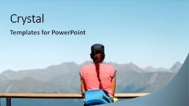  Presentation with wood bridge - Beautiful slide set featuring ways paths picture - female tourist with backpack backdrop and a light blue colored foreground