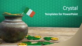  Presentation with golden - PPT theme consisting of wbmpe047_pad_pat_mix_04 against jar of golden coins and shamrocks background and a ocean colored foreground