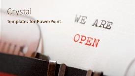  Presentation with an open pit mining - PPT theme having we-are-open-phrase-written background and a sky blue colored foreground