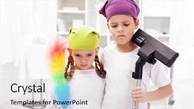  Presentation with room cleaning - Colorful PPT theme enhanced with we hate these cleaning up backdrop and a sky blue colored foreground