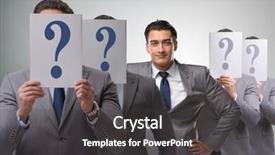  Presentation with questions - Slide set having we have answers - businessman having answer to many background and a  colored foreground