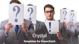  Presentation with questions - Colorful presentation theme enhanced with we have answers - businessman having answer to many backdrop and a dark gray colored foreground