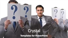  Presentation with questions - PPT theme having we have answers - businessman having answer to many background and a dark gray colored foreground