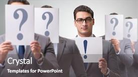  Presentation with questions - Colorful slide deck enhanced with we have answers - businessman having answer to many backdrop and a dark gray colored foreground