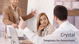  Presentation with answers business - Beautiful slide set featuring we have answers - happy young businesspeople having business backdrop and a coral colored foreground