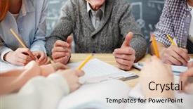  Presentation with teacher and students - Slide deck having we have answers - mature teacher having talk background and a lemonade colored foreground