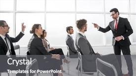  Presentation with people - Presentation design consisting of we have answers - picture showing business people having background and a  colored foreground