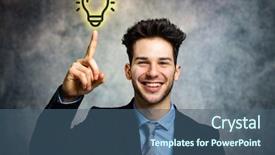  Presentation with green computing issues and solution - PPT theme enhanced with we have answers - young businessman having the solution background and a ocean colored foreground